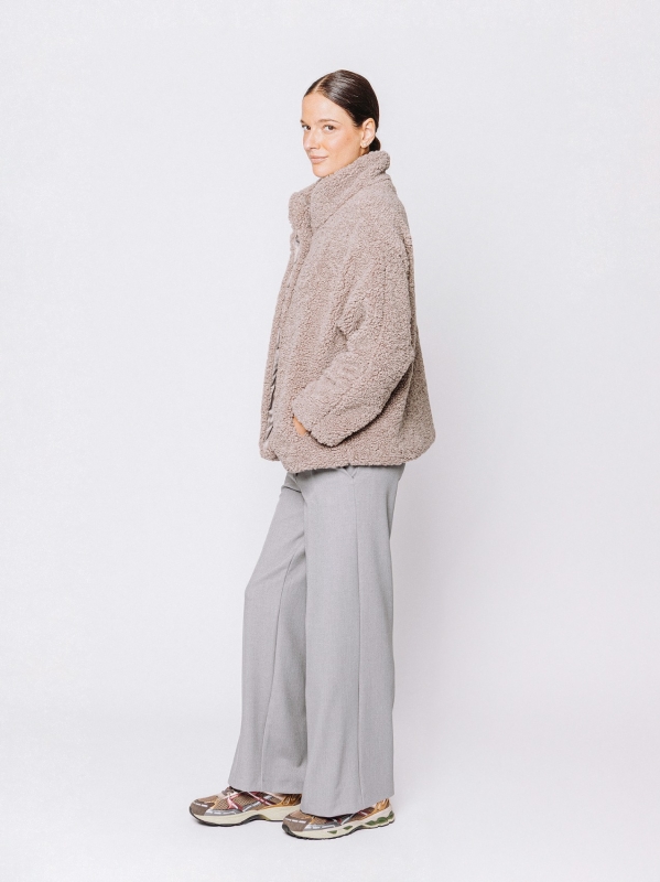 Eco-fur jacket with bouclé workmanship