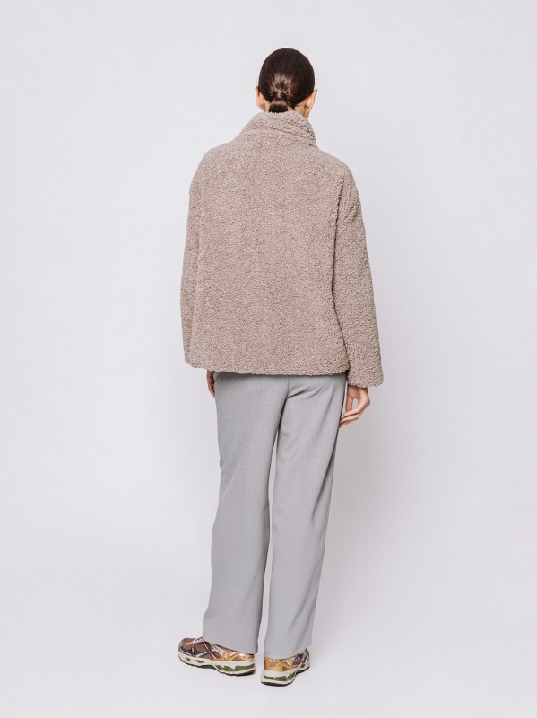 Eco-fur jacket with bouclé workmanship