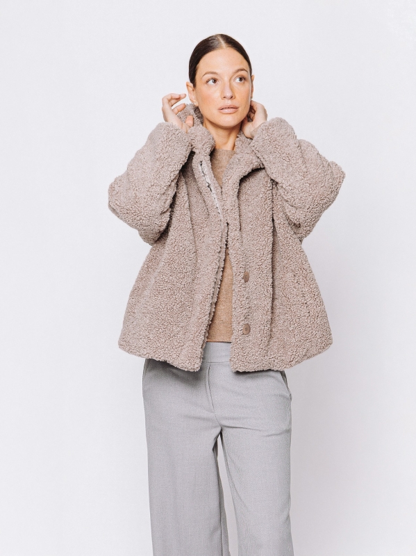 Eco-fur jacket with bouclé workmanship