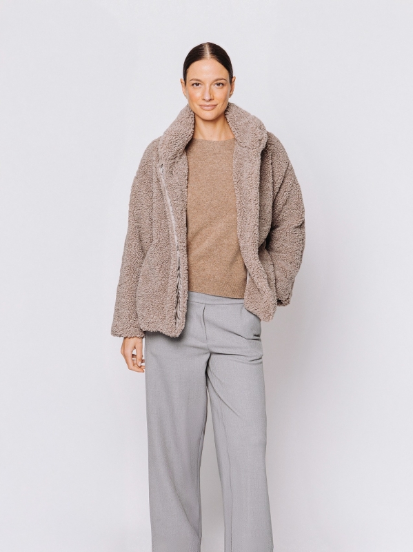 Eco-fur jacket with bouclé workmanship