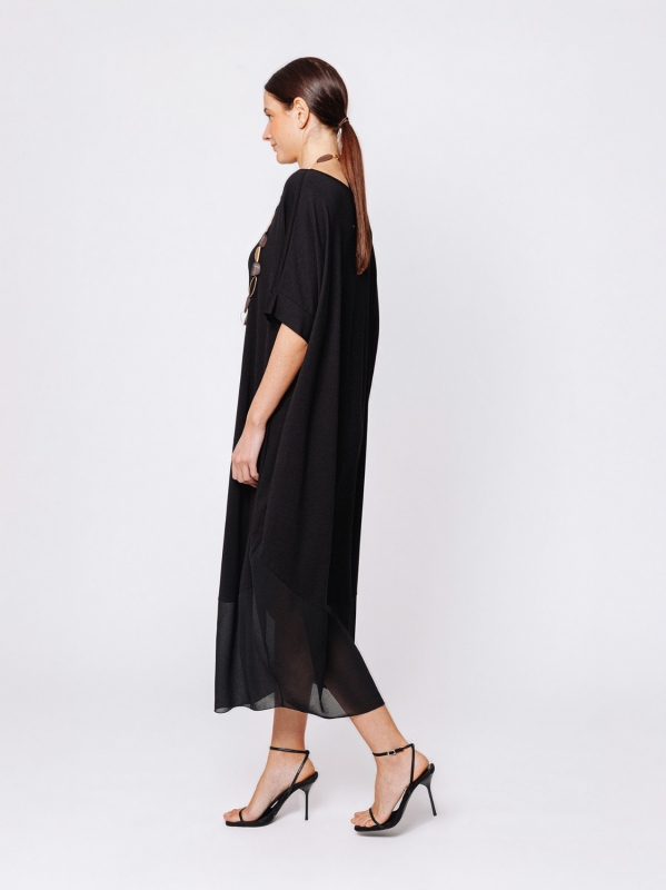 Long dress in jersey and chiffon