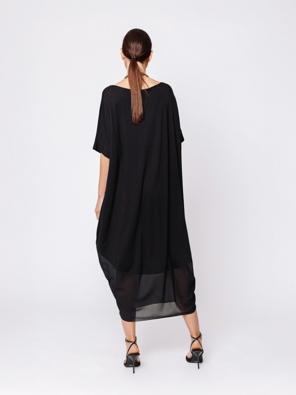 Long dress in jersey and chiffon