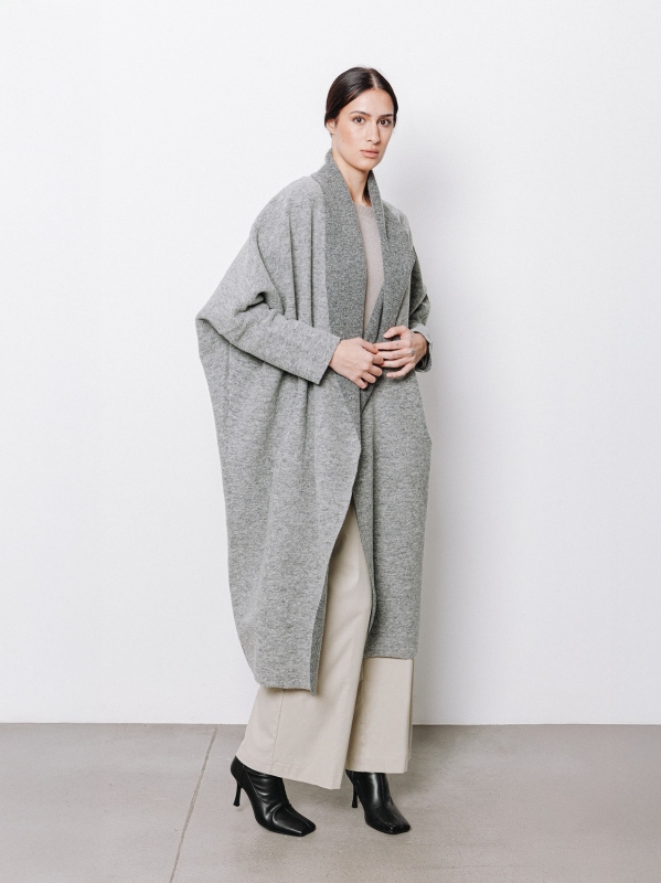 Maxi cardigan in lana cotta