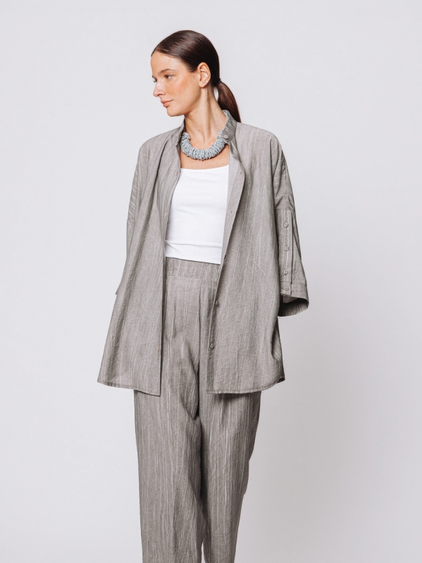 Oversized Viscose Shirt with Marbled Texture