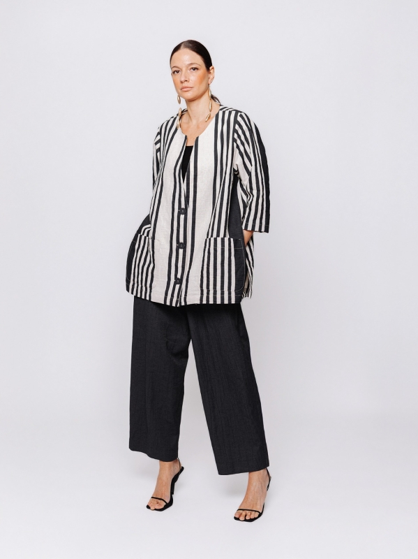 Giacca rigata in jacquard lino e cotone Midali Toujours