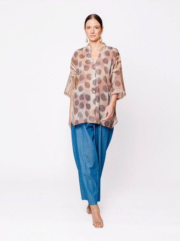 Camicia Over in Cotone Stampa Onde Naturali – Midali Toujours