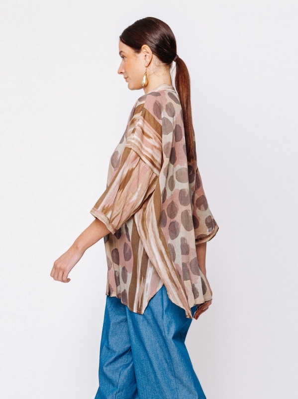 Camicia Over in Cotone Stampa Onde Naturali – Midali Toujours