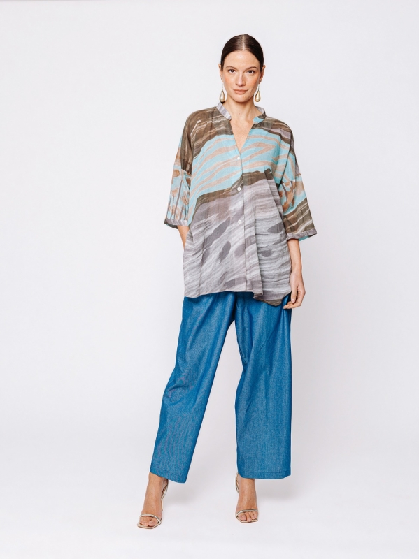 Camicia Over in Cotone Stampa Onde Naturali – Midali Toujours