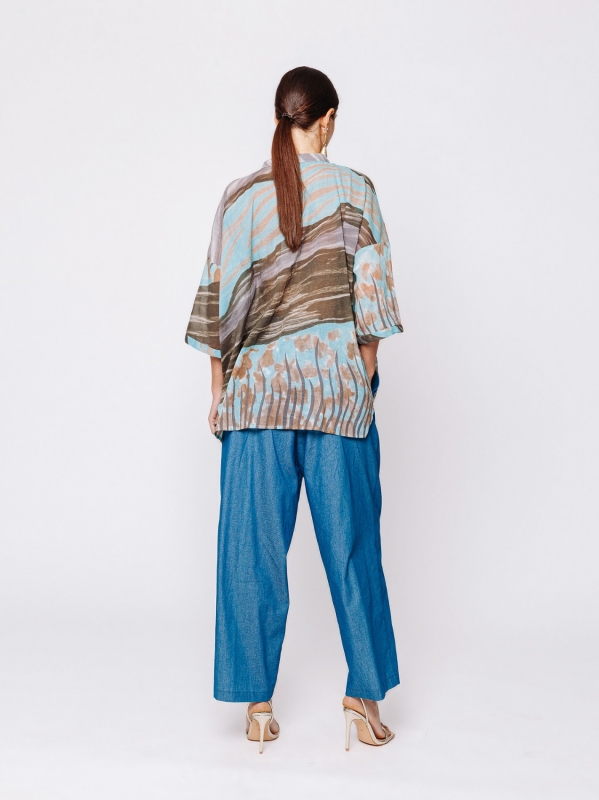 Camicia Over in Cotone Stampa Onde Naturali – Midali Toujours