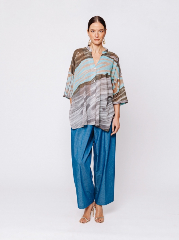 Camicia Over in Cotone Stampa Onde Naturali – Midali Toujours