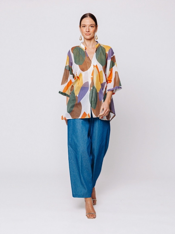 Camicia Over in Cotone Stampa Geometrie Organiche – Midali Toujours