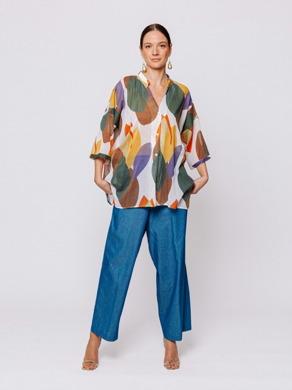 Camicia Over in Cotone Stampa Geometrie Organiche – Midali Toujours