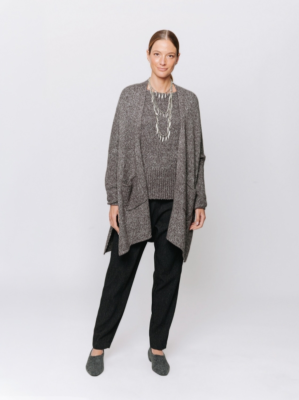 Cardigan lungo mélange a kimono con tasche