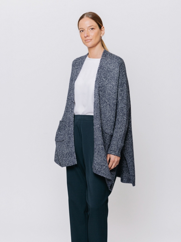 Cardigan lungo mélange a kimono con tasche