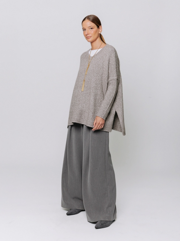 Maglia a scatola mélange con scollo a V