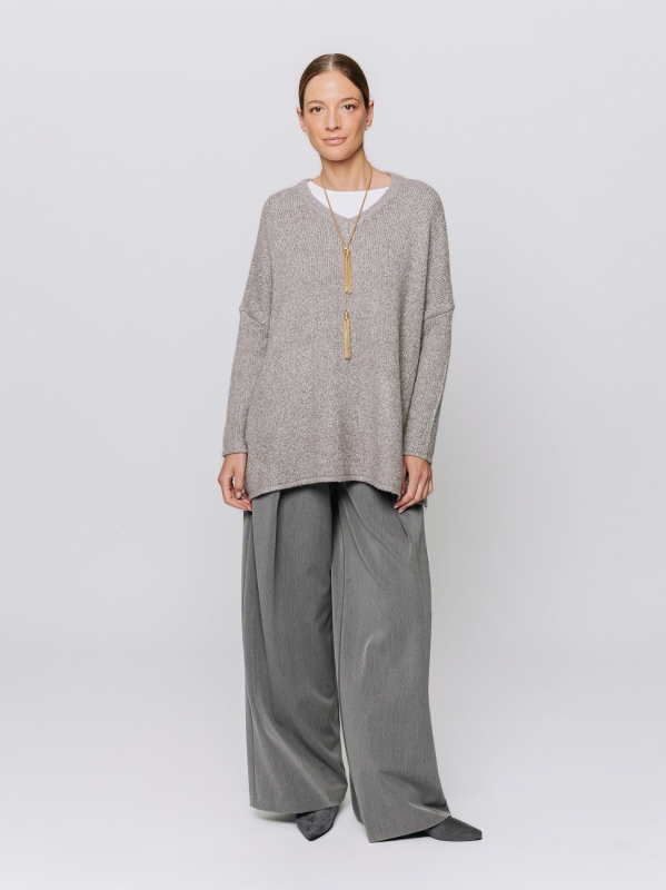 Maglia a scatola mélange con scollo a V
