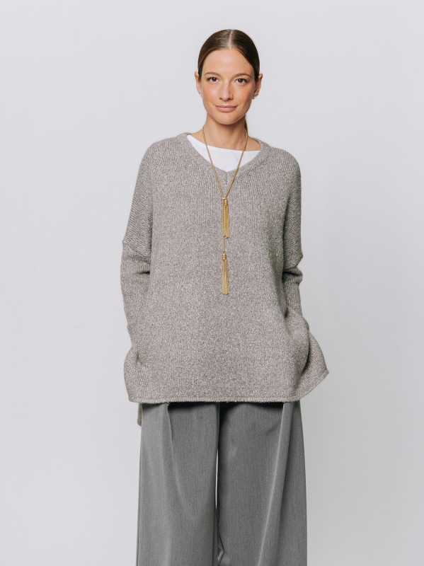 Maglia a scatola mélange con scollo a V
