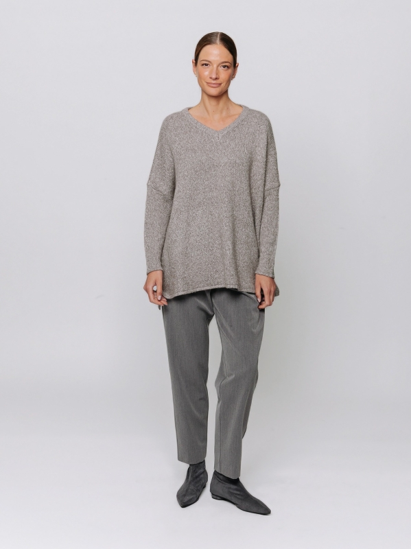 Maglia a scatola mélange con scollo a V