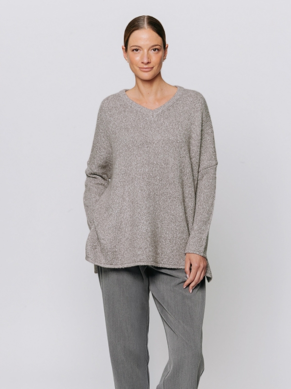 Maglia a scatola mélange con scollo a V