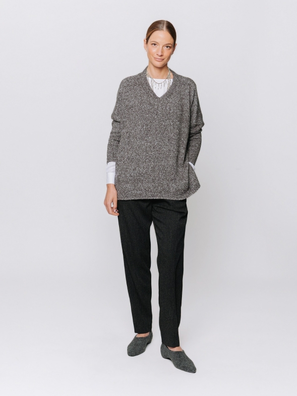 Maglia a scatola mélange con scollo a V
