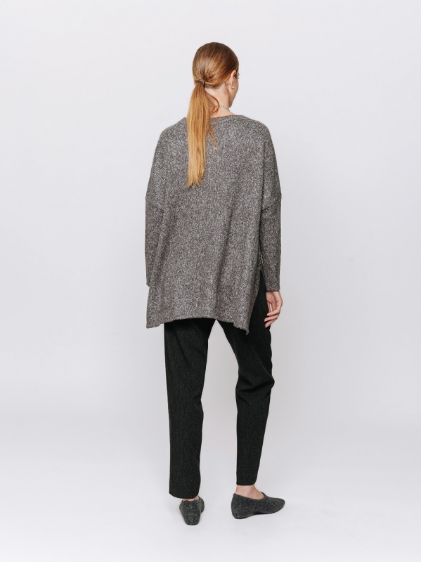 Maglia a scatola mélange con scollo a V