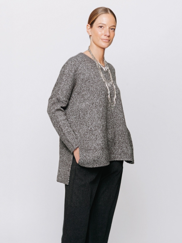 Maglia a scatola mélange con scollo a V