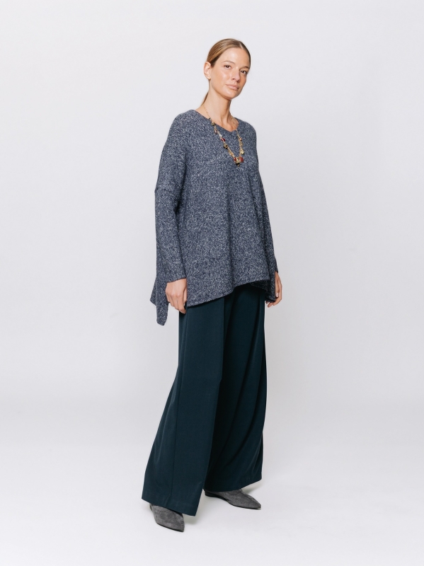 Maglia a scatola mélange con scollo a V