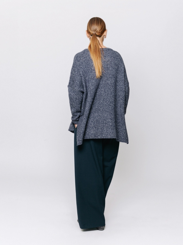 Maglia a scatola mélange con scollo a V