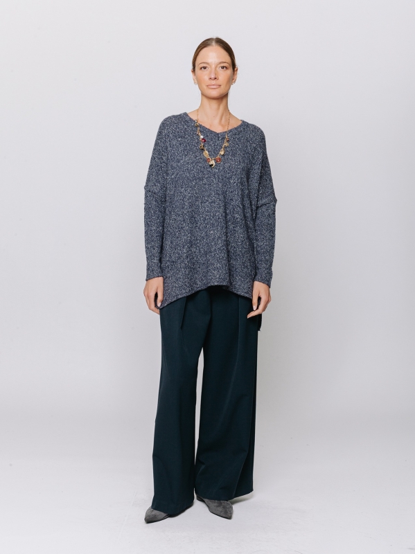 Maglia a scatola mélange con scollo a V