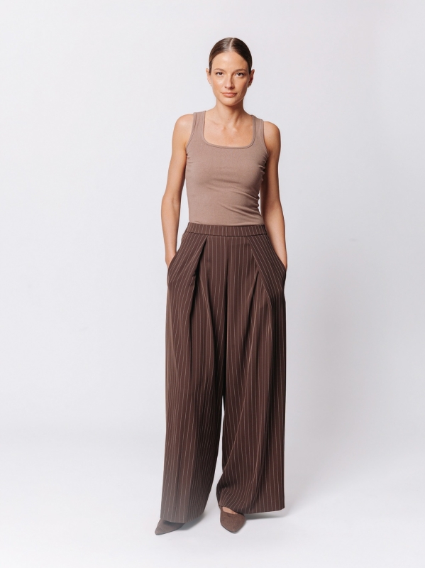 Pinstriped Palazzo Trousers with Pleats