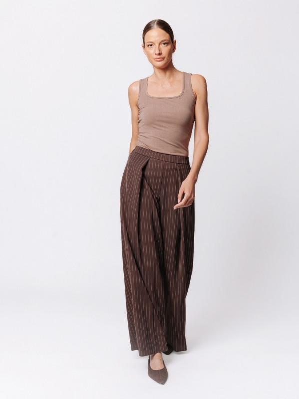 Pinstriped Palazzo Trousers with Pleats