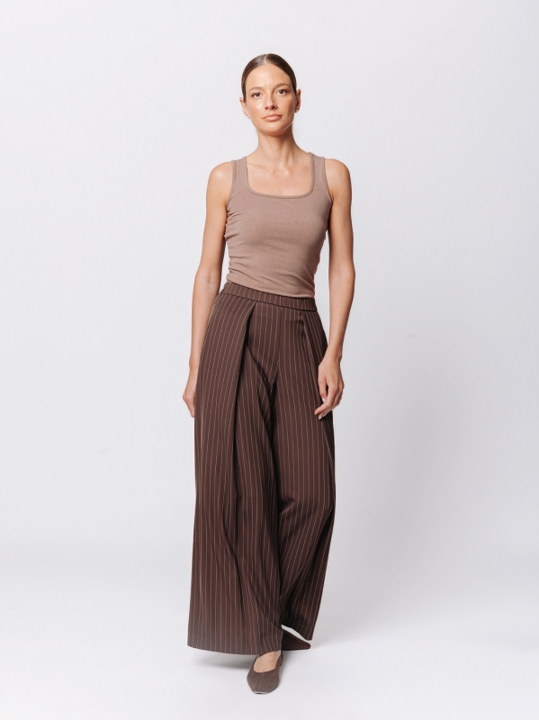 Pinstriped Palazzo Trousers with Pleats
