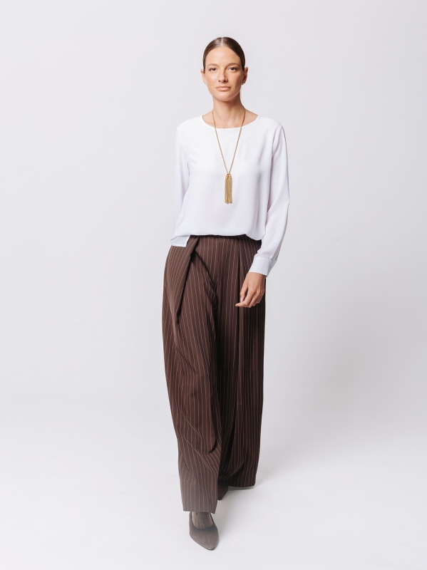 Pinstriped Palazzo Trousers with Pleats