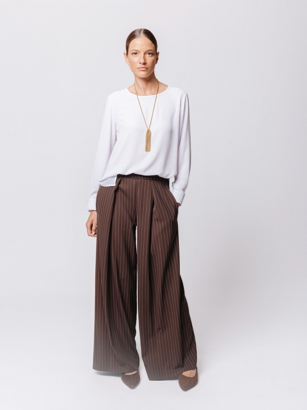 Pinstriped Palazzo Trousers with Pleats