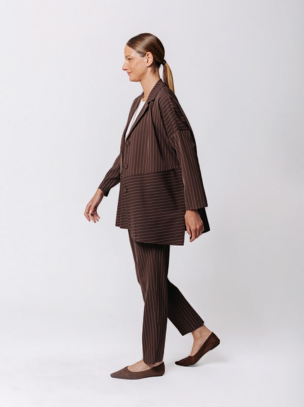 Oversized Pinstriped Jacket with Oblique Cut