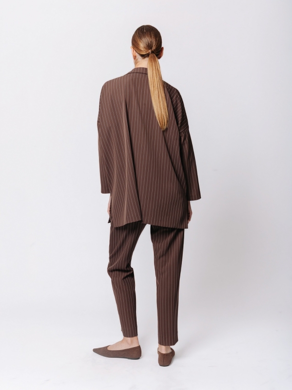 Oversized Pinstriped Jacket with Oblique Cut