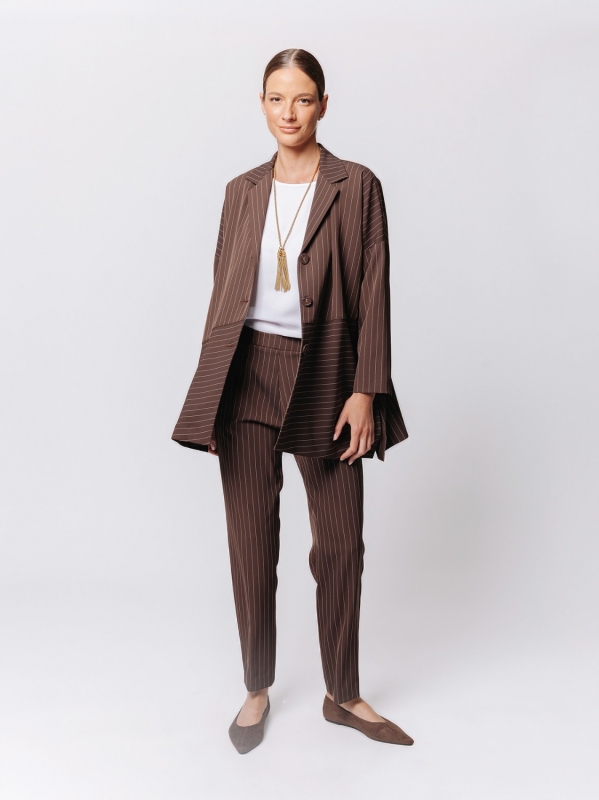 Oversized Pinstriped Jacket with Oblique Cut