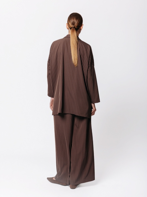 Oversized Pinstriped Jacket with Oblique Cut