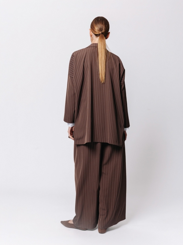Oversized Pinstriped Jacket with Oblique Cut