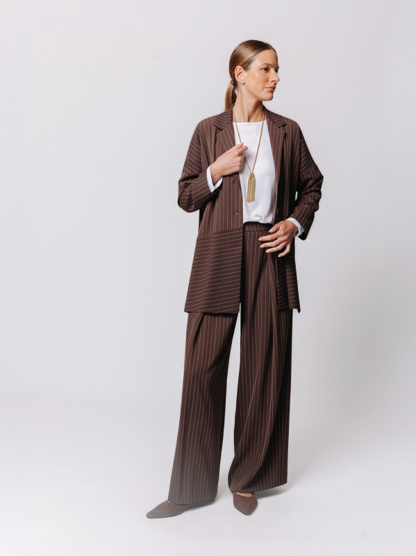Oversized Pinstriped Jacket with Oblique Cut