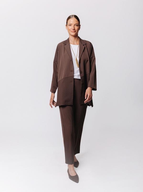 Oversized Pinstriped Jacket with Oblique Cut