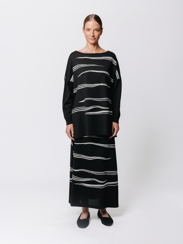 Maglia jacquard Traccia con scollatura a barchetta