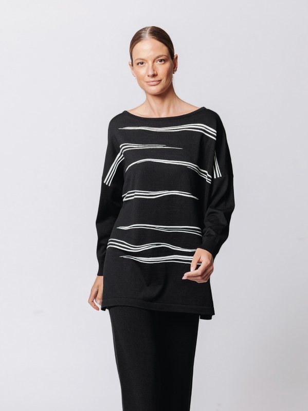 Maglia jacquard Traccia con scollatura a barchetta