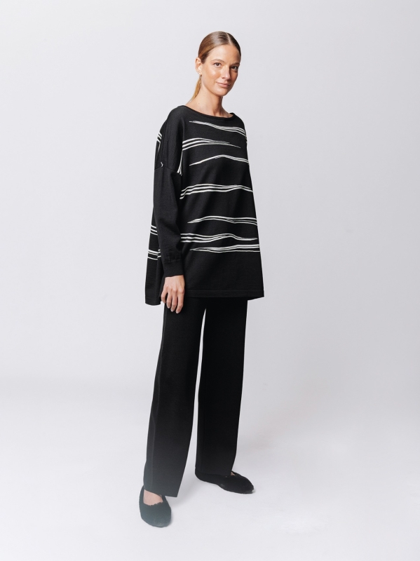 Maglia jacquard Traccia con scollatura a barchetta