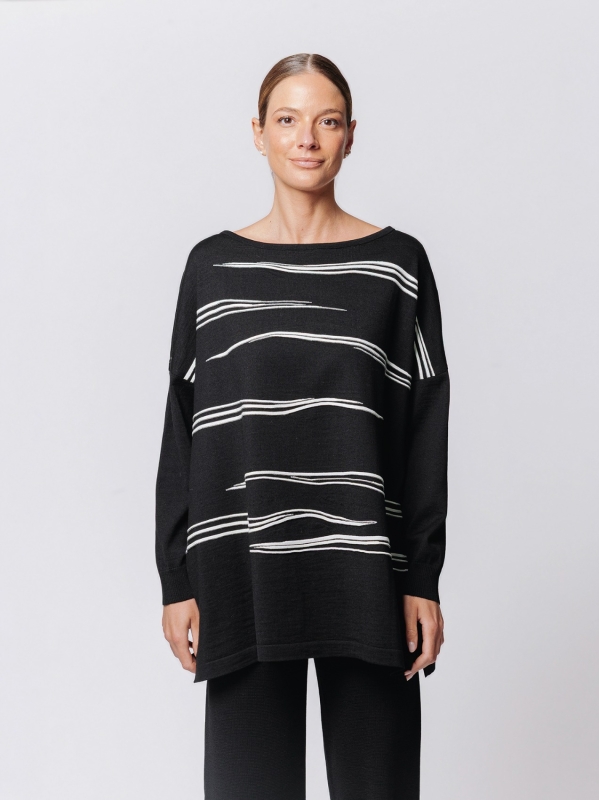 Maglia jacquard Traccia con scollatura a barchetta