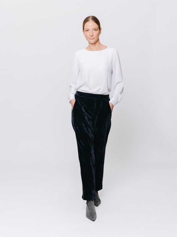 Stretch micro-ribbed velvet cigarette trousers