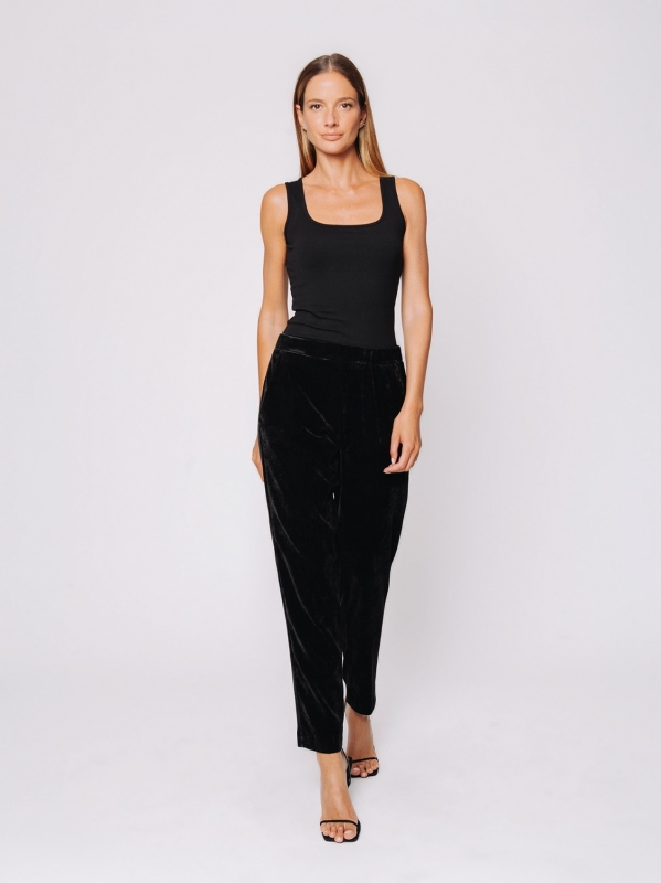 Stretch micro-ribbed velvet cigarette trousers