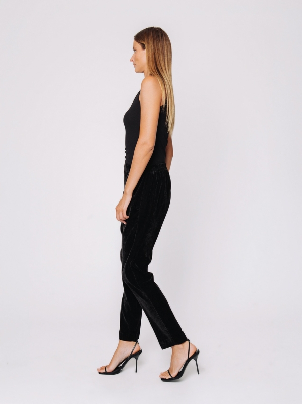 Stretch micro-ribbed velvet cigarette trousers