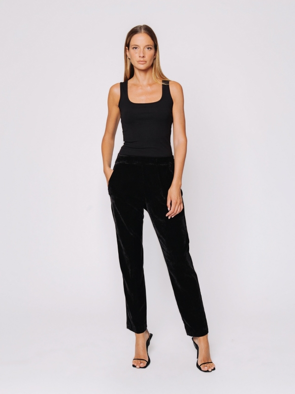 Stretch micro-ribbed velvet cigarette trousers