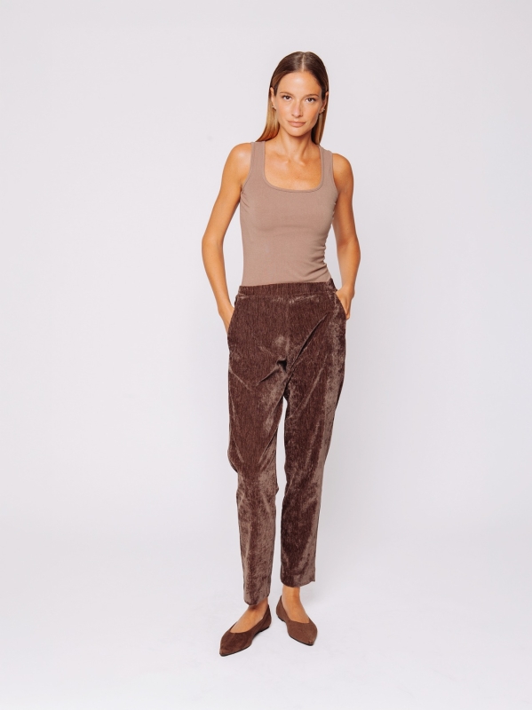 Stretch micro-ribbed velvet cigarette trousers